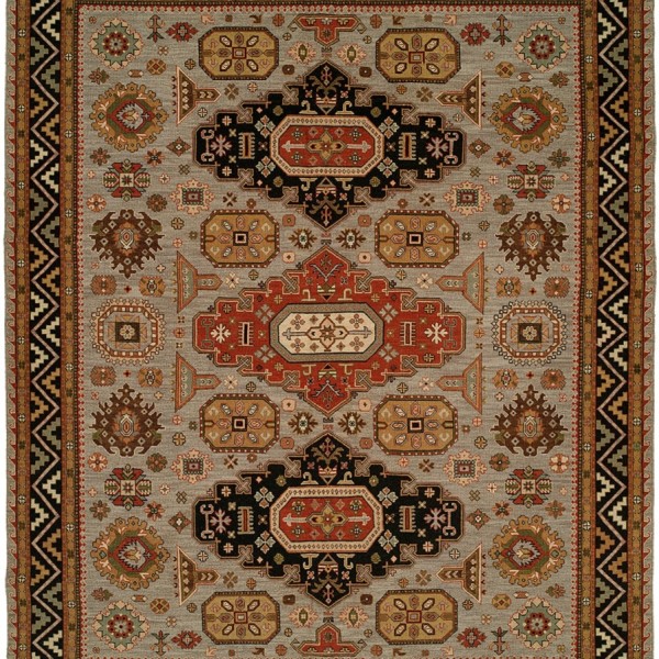 Rustic Rug Western Lodge Handwoven Soumak Brown Rug With Geometric Designs