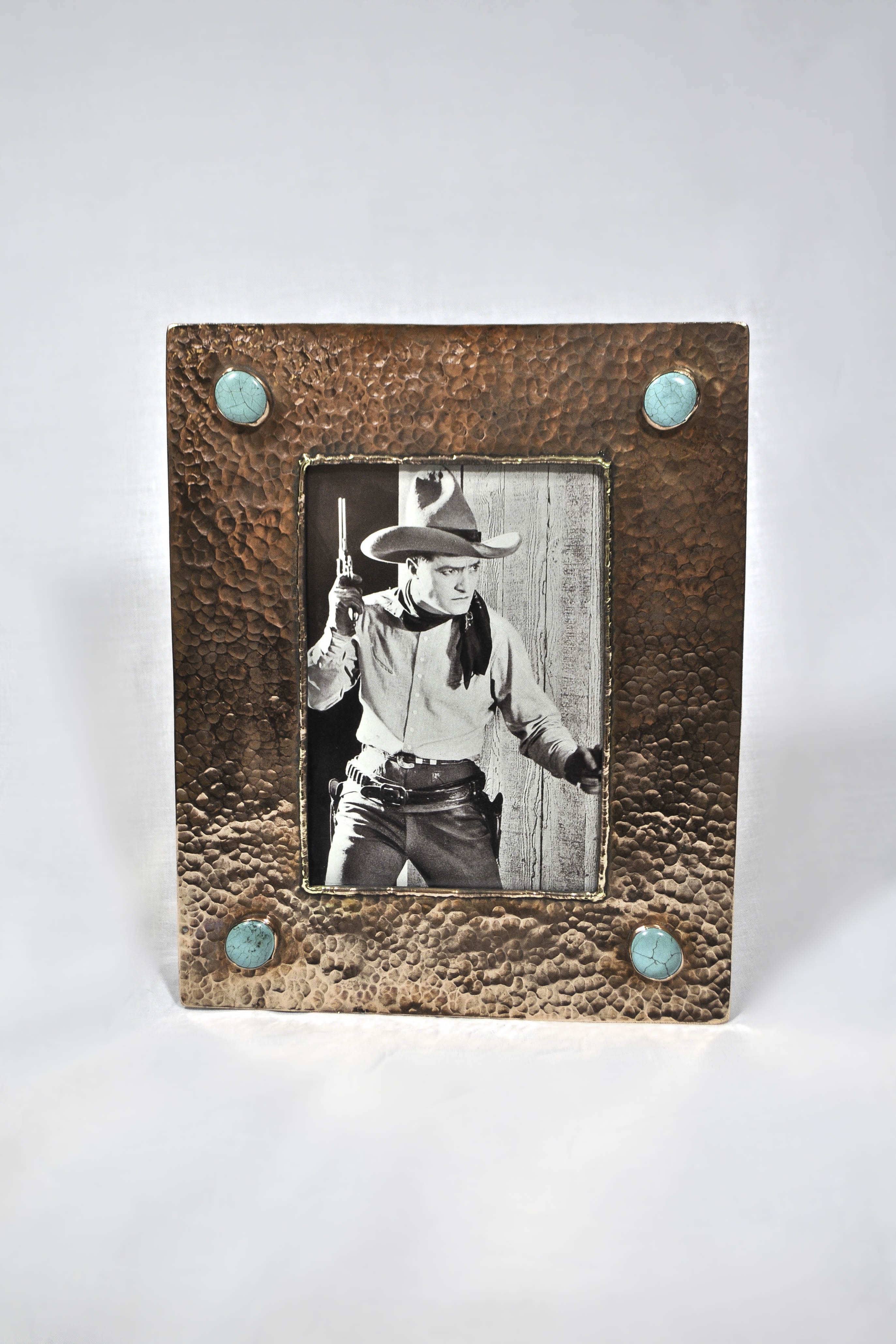 5x7 copper frame with turquoise stones Anteks