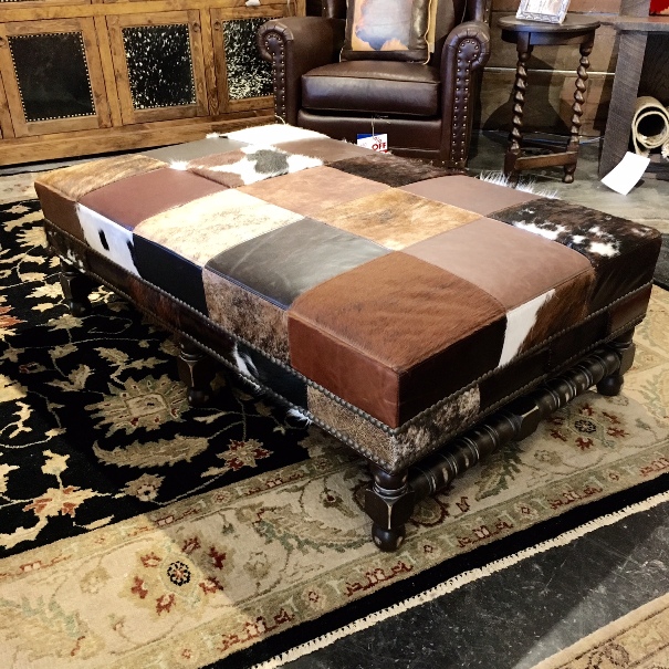 Patchwork Leather Cowhide Ottoman At Anteks In Dallas