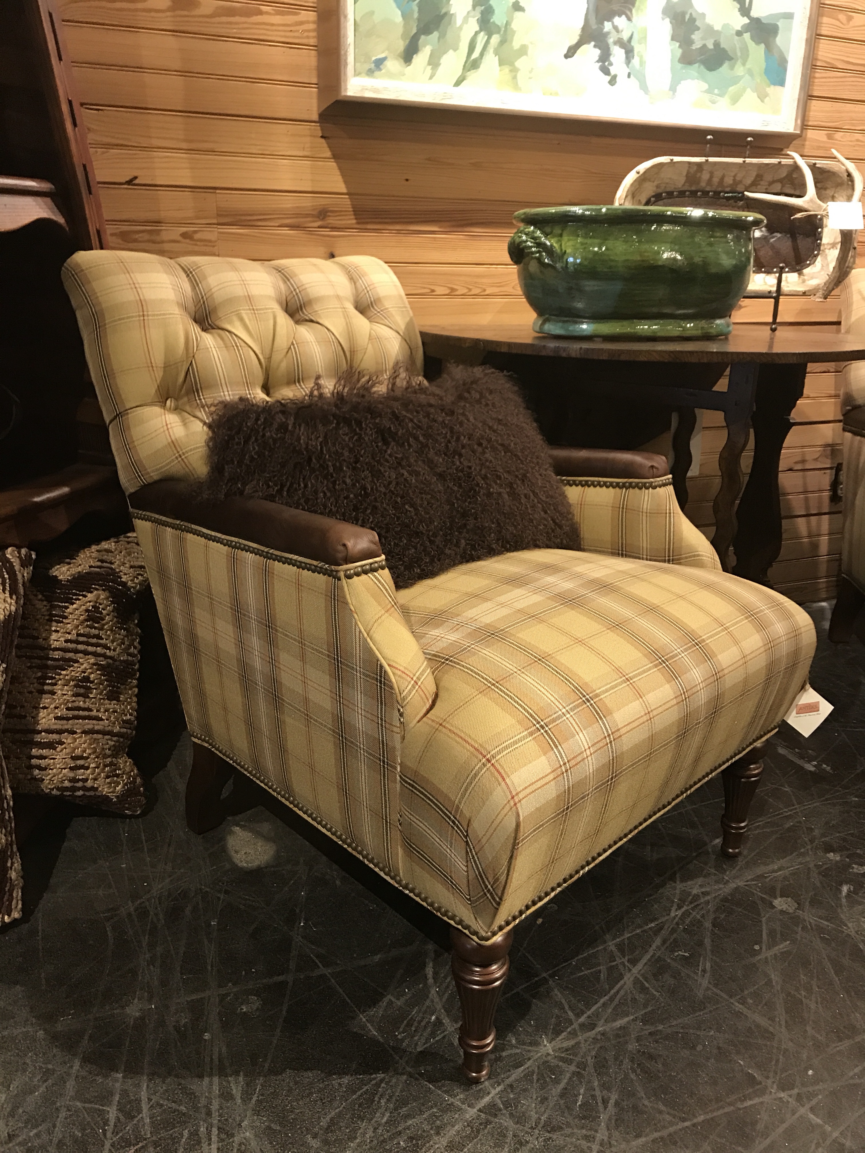 Rustic Plaid Theo Chair at Anteks Furniture Store in Dallas